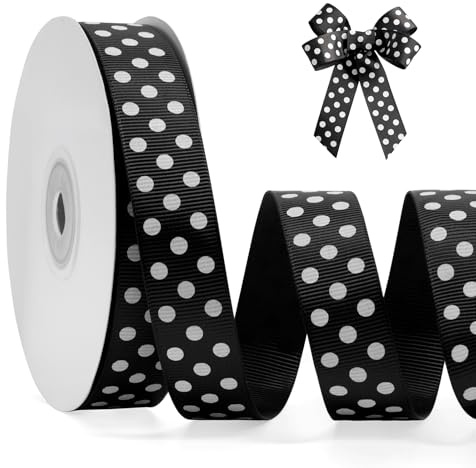 FAKILO Punktband 20mm x 22m Punkt Schleifenband Schwarz-Weiß Punkte Band Geschenkband Dekoband Grosgrainband Polka Dot Band für Weihnachten Hochzeit Taufe Ostern Halloween