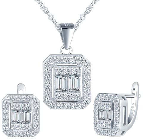 Yumilok Brillante 925 plata esterlina cuadrada Zirconia cristal pendientes de mujer collar colgante juego de joyas 925 plata esterlina