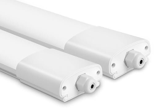 IEGLED Lot de 2 lampes LED pour pièces humides - 90 cm - 30 W - 3300 lm - Blanc neutre 4000 K - Étanche IP65 - Plafonnier plat