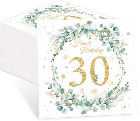60 Stück Servietten 30. Geburtstag, Servietten Deko 30 Geburtstag Mann Frau, 30 Geburtstags Deko Serviettens Eukalyptus für Die Dekoration