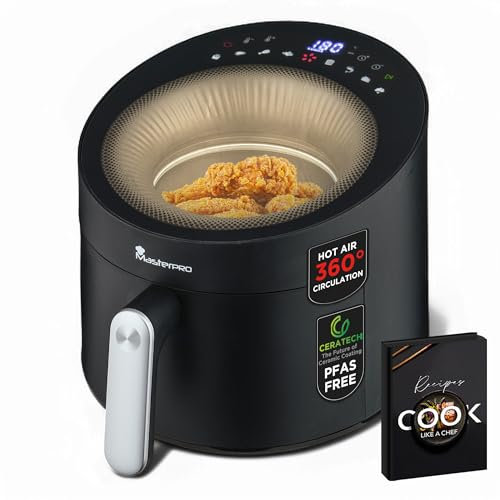 MasterPRO Rocket Cyclone 500 | Friggitrice ad aria con finestra | 100% priva di PFAS | Capacità 5L | Potenza 1500W | Pannello digitale | Circolazione a 360° | Sistema di circolazione extra rapida