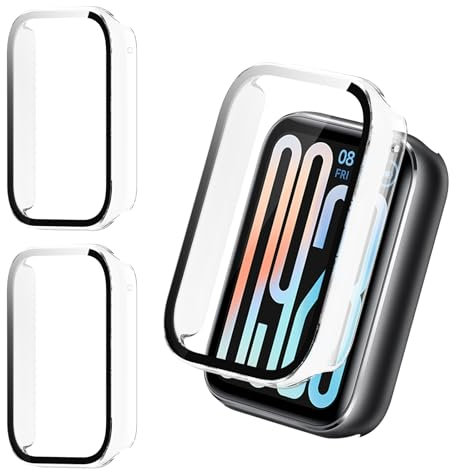 Haofun 2 Pezzi Cover per Xiaomi Smart Band 9 PRO, con 9H HD Ultra Vetro Temperato Pellicola Protettiva, PC Protettiva Custodia, Protezione Completa - Trasparente