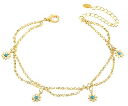 meberg Karma NH10331816 Fußkettchen Gold Türkis Legierung Fusskette Strandschmuck Fußschmuck Acceossire Damenfußkette