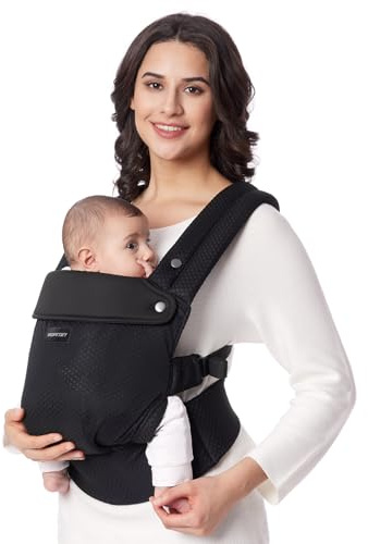 Momcozy Netz-Babytrage ab Geburt, Air Mesh-Schwarz | 100% Polyester, Atmungsaktiv & Sommerfest, Ergonomische M-Position, X-Rücken & EVA-Lendenstütze, 3,2–20 kg, 0–24 M, Waschbar