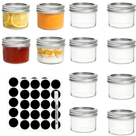 LOSYHU 12 Pack Mini Mason Jars 120ml/4oz Small Glass Canning Jar Regular Mouth Glass Jars with Lids and Seal Bands, Preserving Mason Jar for Jam, Honey, Jelly, Dessert, Wedding Favors, DIY Decor