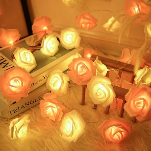 KISUFU Rose Fairy String Lights, 40 LED 6m USB Rose Fairy Light for Valentine's Day Wedding Christmas Birthday Party Decorations.