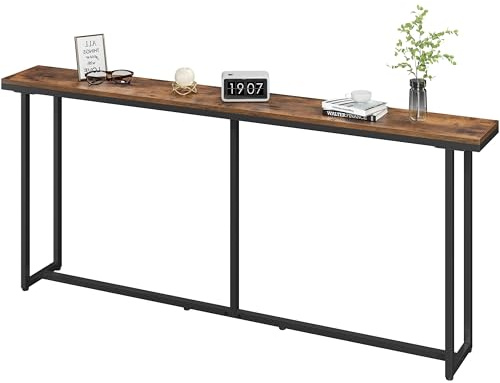 Yaheetech Slim Console Table, 180 × 20 × 81 cm, Rustic Brown & Black | Industrial Style for Small Spaces, 40 kg Tabletop Capacity, Reinforced Crossbar, Anti-Tip Kit, Lightweight Build