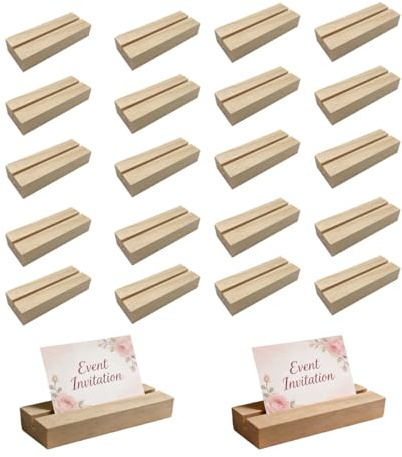 Nudaoz Lot de 20 présentoirs universels en bois pour numéros de table, marque-places, photos, panneaux en acrylique, supports décoratifs pour anniversaires, cérémonies et décoration d'intérieur 8,9 x