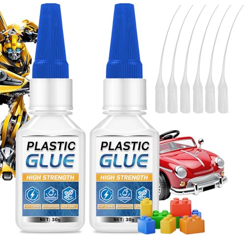 Colla per Plastica 30g*2 – Super Colla Trasparente Permanente, Colla per Modellismo per Plastica, ABS, PVC, PLA, Acrilico & Stampa 3D, Asciugatura Rapida, Impermeabile & Resistente al Calore