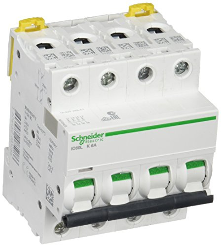 Schneider Electric a9 °F95406 ic60l Circuit Breaker, Acti9, Curvature K, 4P, 85 mm Height x 72 mm Width x 78.5 mm depth, 6 A Current, 50/60 Hz, White