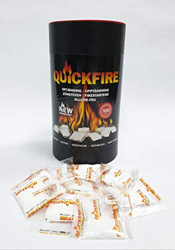 Quickfire 100 Anzünder Kaminanzünder Grillanzünder Ofenanzünder Anzünder für Kamine, Kaminöfen, Zündbeutel + gratis 1 Stück Rotthues Feuerzeug