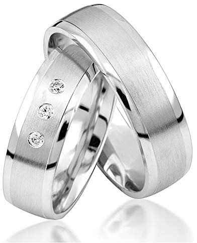 JC Trauringe 925er Sterling Silber Paar-Preis I Eheringe mit kostenfreier Gravur I Partnerringe 6 mm breit inkl. Etui I Damen-Ring mit Zirkonia-Steinen I Größe 48 bis 72 I S035-S