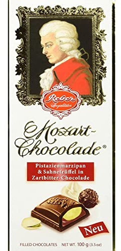 Reber Mozart-Chocolade, Zartbitter-Schokolade, Pistazien-Marzipan, Mandeln, Sahne-Trüffel, Tolles Geschenk, 5 x 100 g Tafeln