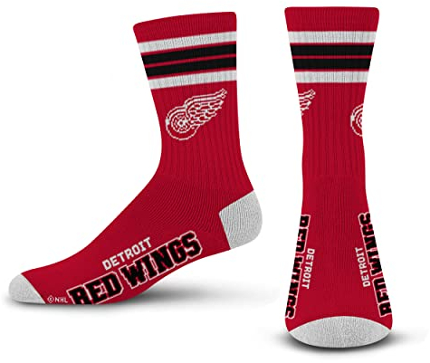 For Bare Feet FBF Detroit Red Wings 4 Stripe Crew NHL Socken Rot, M