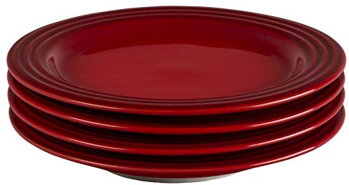 Le Creuset Set di 4 piatti da insalata in gres porcellanato, 21,5 cm ciascuno, colore: ciliegia