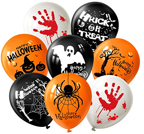 FEPITO 12 Halloween Dekorationen Latex Ballons 18 Stück Halloween Fun Party Ballons mit 7 Halloween Muster