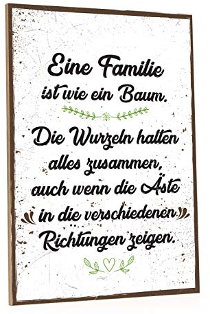 GRAVURZEILE Holzschild mit Spruch - Familie ist wie ein Baum - Moderne Kunstdrucke auf Holz - Wand Dekoration im Vintage-Look Kunstdruck für Familie Freunde in Küche Home & Co