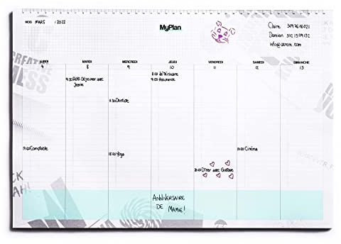 Planificateur Hebdomadaire de Table - Organiseur A3 détachable - Planner Agenda des rendez-vous et engagements