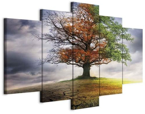 B&D XXL - Leinwandbild Natur Vier Jahreszeiten, 225x112 cm, 5-teilig | Hochwertige Leinwand, sofort aufhängbar, ideal fürs Wohn- oder Schlafzimmer, wasserfest und lichtecht, langlebig, stilvoll