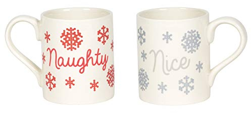 Enesco 6006757 Our Name is Mud Holiday Naughty and Nice Glitter Coffee Mug Set, Stoneware, Multicolor