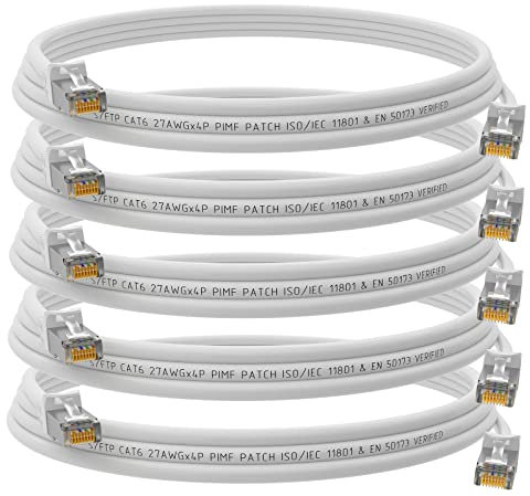 HB-DIGITAL Lot de 5 câbles patch RJ45 LAN CAT 6 de 5 m - Câble réseau jusqu'à 1 Gbit/s CAT 6 en cuivre professionnel S/FTP DSL pour panneau de brassage, commutateur, routeur, modem - Blanc
