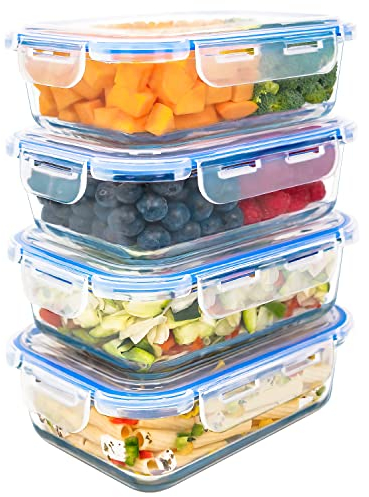 LG Luxury & Grace 4 Glass Food Containers 35.19 oz (1000 ml). Airtight. Food Storage Container with Lid. Microwave, Oven, Dishwasher and Freezer Safe. BPA Free.