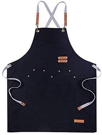 Tongliang Delantal de Cocina Ajustable Delantal de Trabajo con Bolsillos para Hornear Jardinería Restaurante Barbacoa para Hombres y Mujeres Negro