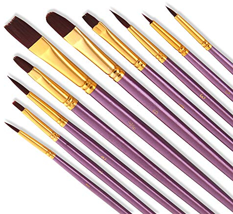 Bougimal 10 Stück Pinsel Set, Premium Nylon Acrylfarben Pinsel, Hölzernen Griff Pinsel Künstler Satz für Aquarell Ölgemälde, Perfektes Malerei Ölfarben Brush Set für Anfänger, Künstler