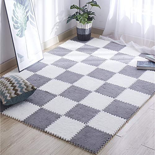 Kinder Plüsch Puzzle Matte, Spielmatte Für Kinder Schaummatten - Bodenschutz Für Garage Übung Yoga Spielzimmer - Wunderschöne Wohnkultur,Gray+white
