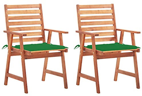 vidaXL 2X Akazienholz Massiv Garten Essstuhl mit Kissen Gartenstuhl Stühle Holzstuhl Stuhl Balkonstuhl Gartensessel Terrassenstuhl Gartenmöbel