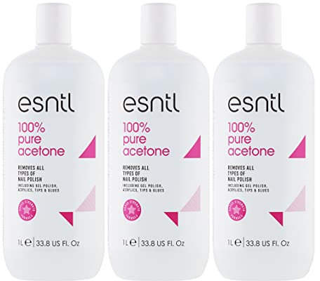 ESNTL 100% Pure Acetone Nail Polish Remover | 1L x3 | Super Strength Formula | Removes Gel, Acrylics, Tips, and Glues | Trusted by UK Beauty Salons