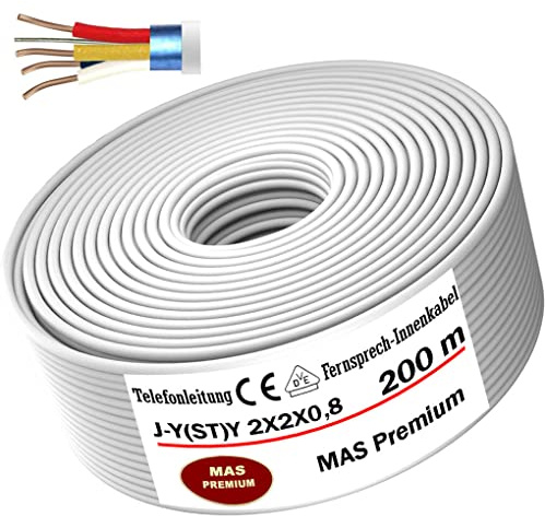 MAS Premium Von 5 bis 250m Telekommunikationskabel J-Y(ST) Y 2_4_6X2X0,8 Telefonleitung Klingelleitung Fernmeldeleitung (J-Y(ST) Y 2X2X0,8, 200m)
