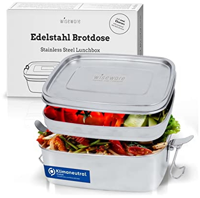 wiseware Edelstahl Lunchbox - nachhaltige Brotdose Metall - mit Fächern - Mehrweg Frischhaltedose - auslaufsichere Brotzeitdose für Kinder & Erwachsene (1, 1100ml)