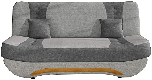 Sofa mit Schlaffunktion und Bettkasten, Couch für Wohnzimmer Schlafsofa Federkern Sofagarnitur Polstersofa Wohnlandschaft mit Bettfunktion 194x92x94 FEBA - Hellgrau + Dunkelgrau (Sawana 21 + 05)