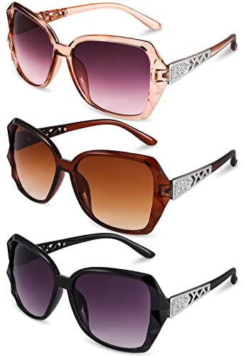 FRIUSATE 3 Pcs Women Large Sunglasses Vintage Fashion Ladies Sunglasses UV400 Oversized Sun Glasses Eyewear