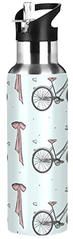 Vnurnrn Paris Vintage Bike Water Bottle Insulated Sport Thermos Stainless Steel for Coffee Tea(500ML)