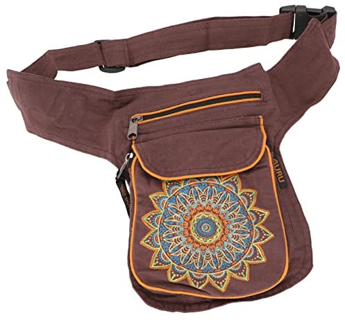 GURU SHOP Stoff Sidebag & Hüfttasche Mandala, Goa Gürteltasche, Bauchtasche aus Nepal - Braun, Herren/Damen, Baumwolle, Size:One Size, 25x20x4 cm, Festival- Bauchtasche Hippie