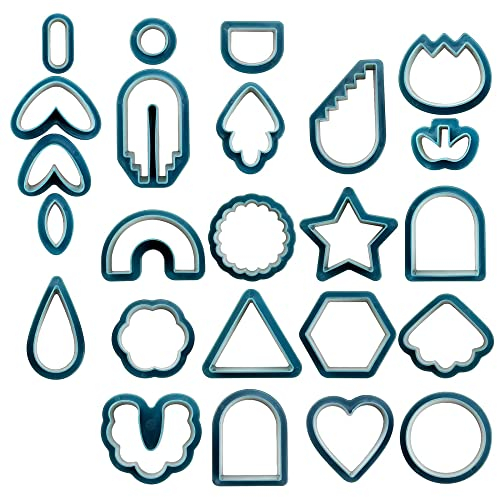 24 Teilige Polymer Ton Ausstecher für Ohrringe,Botanisch Geometrische Verschiedene Formen,Ton-Ohrring Ausstecher Kit für Schmuckherstellung Anfänger Ton-Ausstecher für Töpfer und Plätzchen Navy Blau
