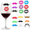 Houhounb Silicone Glass Marker, Wine Glass Marker, Reusable Drink Marker, Drinking Glass, Marking, Tea Bag Holder, 12 Moustache and 6 Lips Wine Glass Markers for Party Glass Labelling, Silicone