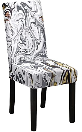 Marmor Stuhlhussen 1er/4er/6er/10er Set Stretch Stuhlbezug für Esszimmerstühle, Waschbarer Stuhlhussen Schwingstühle Stuhlüberzug für Haus Hotel Hochzeit Partys Dekor (4er Set,Grau)