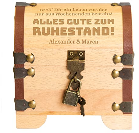 Personalisierte Schatztruhe mit Gravur | Geschenk zum Ruhestand Rentenbeginn Pensionierung | Alles Gute | Rentenkasse graviert und personalisiert | Abschiedsgeschenk Kollege Kollegin Mann Frau
