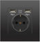 MENAYODA Gla - Enchufe Schuko con puertos USB, enchufe de pared, empotrable, protección de contacto, enchufe de pared (1 CA + 2 USB, negro)