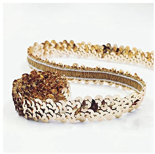 SHTGOI 10 Yards Pailletten Bänder Elastisch Glitzer Paillettenbesatz 2 cm Breite Paillettenband Trim 2-Reihiger Paillettenborte Stoffband für DIY Nähen Kleidung Handwerk Deko Roségold
