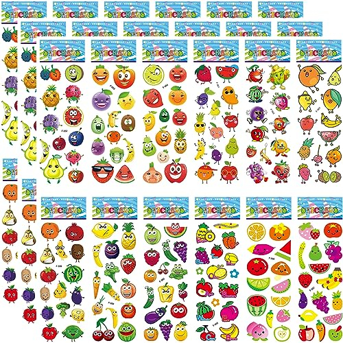 PHOGARY 36 Blätter (500+) Sticker Kinder Aufkleber Kleinkinder, 3D Puffy geschwollene Stickers, Jungen Mädchen lustige Kawaii Früchte Gemüse Sticker für Lehrer Belohnung DIY Scrapbooking Dekoration
