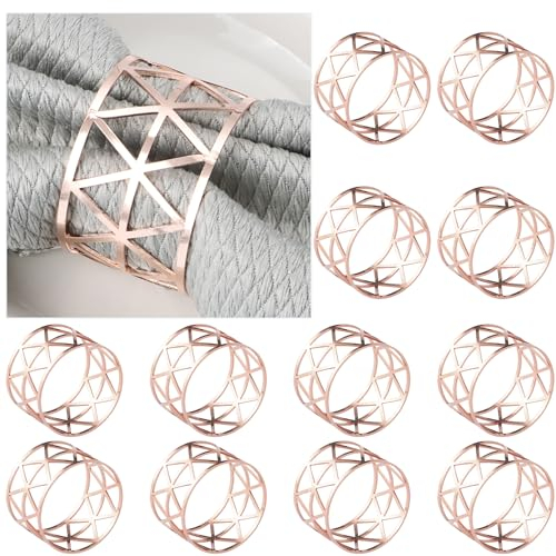 12 Stück Serviettenringe,Metall Serviettenring Serviettenschnallen Blätter für Hochzeitsfeier Abendessen Jubiläum Tischdekoration (Roségold)