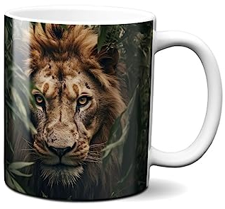 Hustling Sharks® Tasse Mit Löwe Auf Jagd - Geschenk Kaffeetasse 330ml - Spülmaschinenfest, Keramik, Weiß - Tiermotiv, Inspirierendes Bild - Für Büro