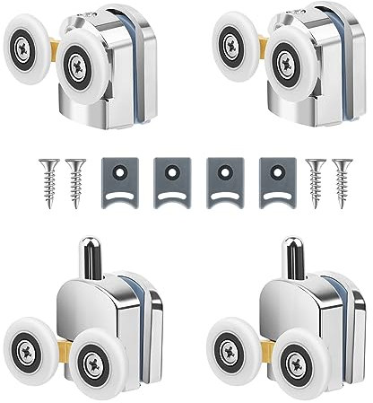 LWMTT 4 Pezzi Rulli per Porta Doccia, Rotelle Box Doccia 23mm, Ruote per Porta Della Docciaper Vetro 4-6 mm(2 Rulli Superiori e 2 Rulli Inferiori)