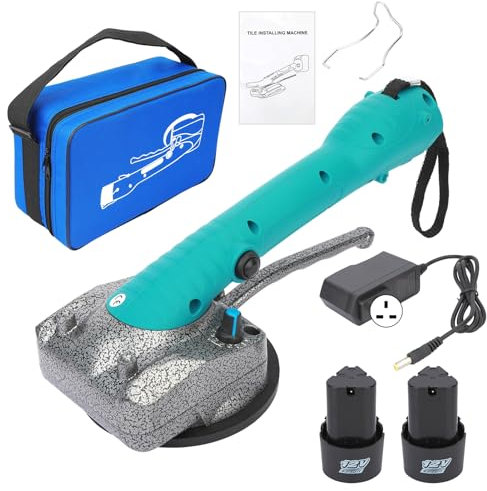 Shienfir Cordless Tile Vibration Leveling Machine, 10-150 Hz Electric Handheld Tile Vibration Tools, Handheld Tile Suction Vibrator with 2 x 1.5Ah Battery and Charger, 45kg Adsorption Capacity Blue