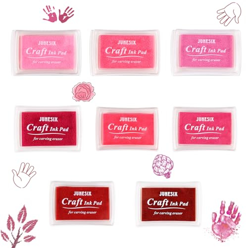 8 Stück Stempelkissen Rosa für Fingerabdrücke, Stempelkissen Rot, zum Basteln und zum kreativen Gestalten, zum Papier Handwerk Stoff Malerei Basteln und zum kreativen Gestalten