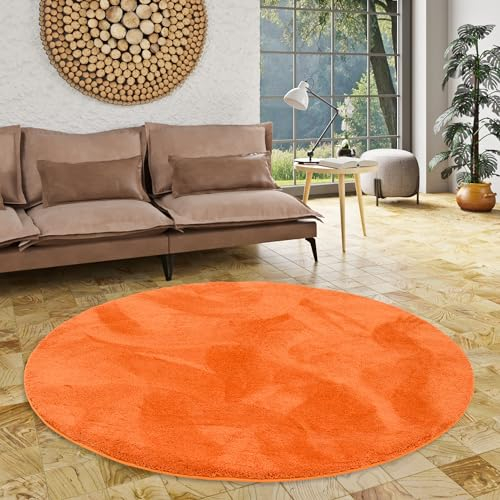 Pergamon Luxus Super Soft Hochflor Langflor Teppich Rund Flauschig Weich Wohnzimmer Schlafzimmer Silky Orange